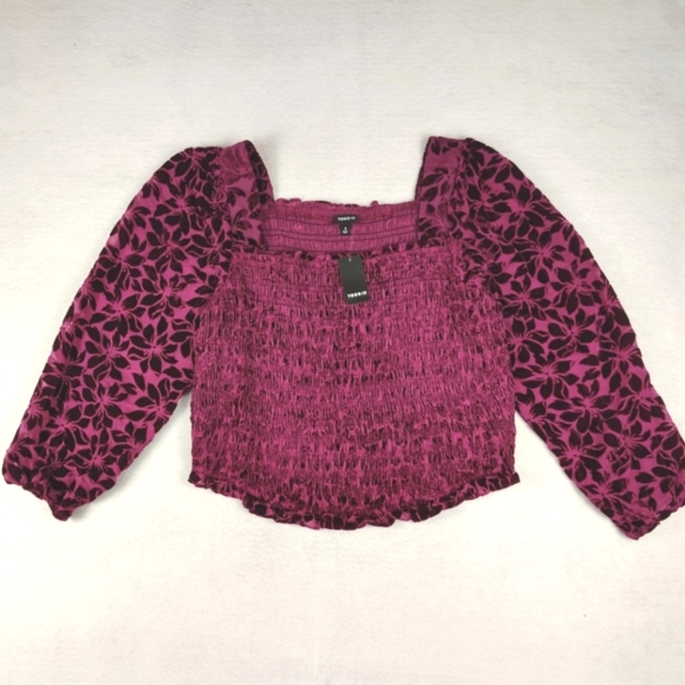 NWT Torrid Velvet Smocked Blouson Sleeve Crop Top Size 3X - Picture 5 of 10